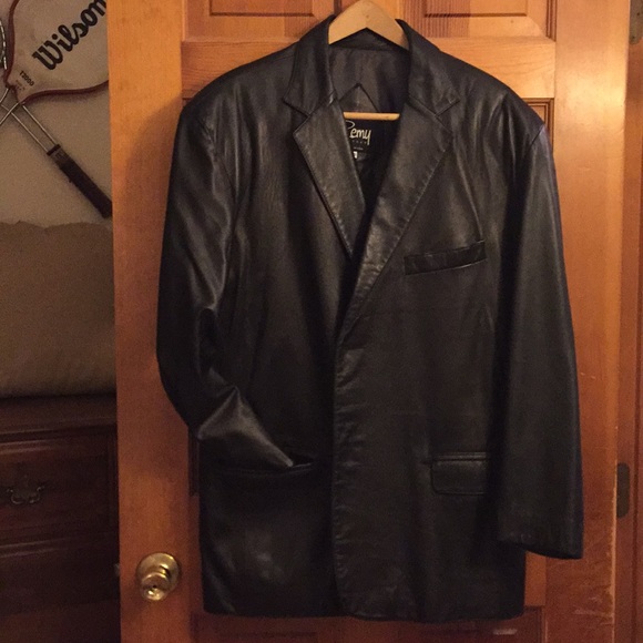 Classic Remy Leather Black 2 Button Blazer Size44 - Picture 2 of 9
